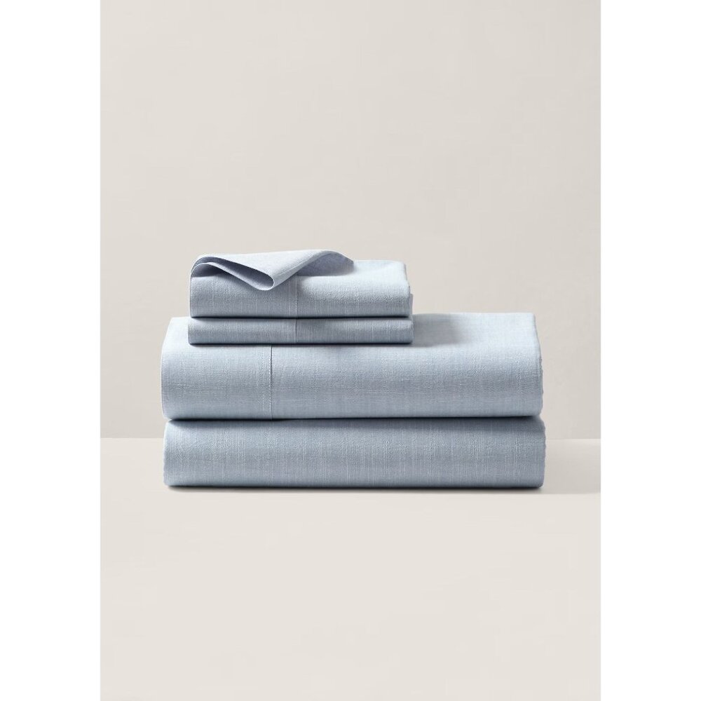 Ralph Lauren Workshirt Chambray King Flat Sheet Blue Luxury Bedding, 114"x108" - Picture 13 of 16